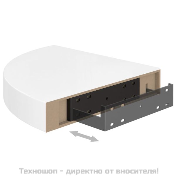 Плаващ ъглов рафт, бял гланц, 25x25x3,8 см, MDF