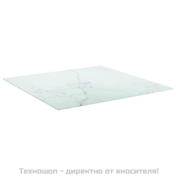 Плот за маса бял 70x70см 6мм закалено стъкло с мраморен дизайн