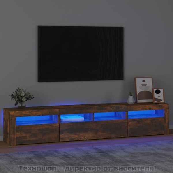 ТВ шкаф с LED осветление, опушен дъб, 210x35x40 см