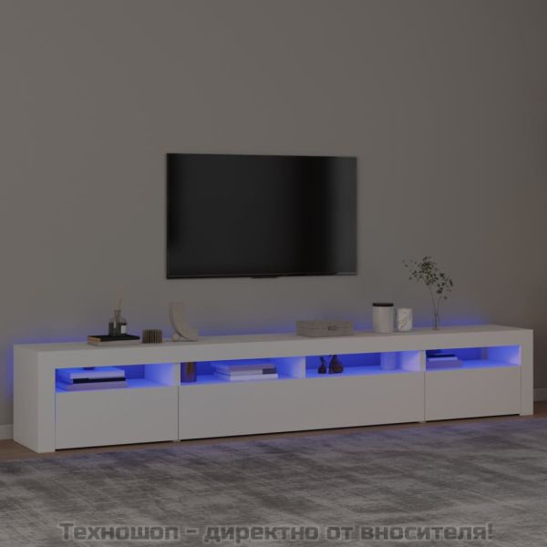 ТВ шкаф с LED осветление, бял, 240x35x40 см