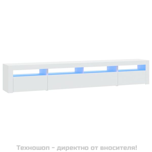 ТВ шкаф с LED осветление, бял, 240x35x40 см