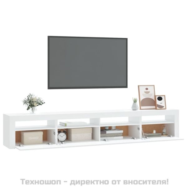 ТВ шкаф с LED осветление, бял, 240x35x40 см