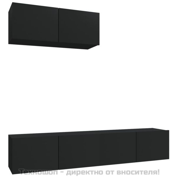 Комплект ТВ шкафове от 3 части, черен, инженерно дърво