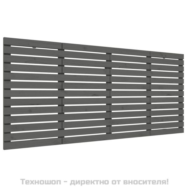 Стенна табла за спалня, сива, 156x3x91,5 см, борово дърво масив