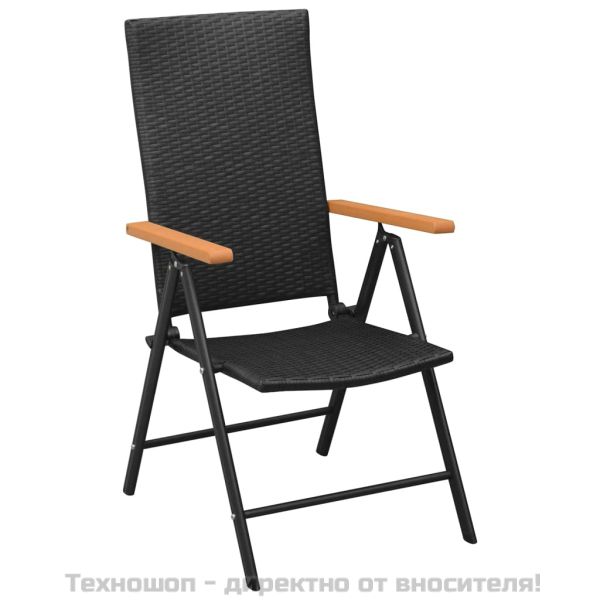 Градински трапезен комплект, 5 части, черен и кафяв, полиратан