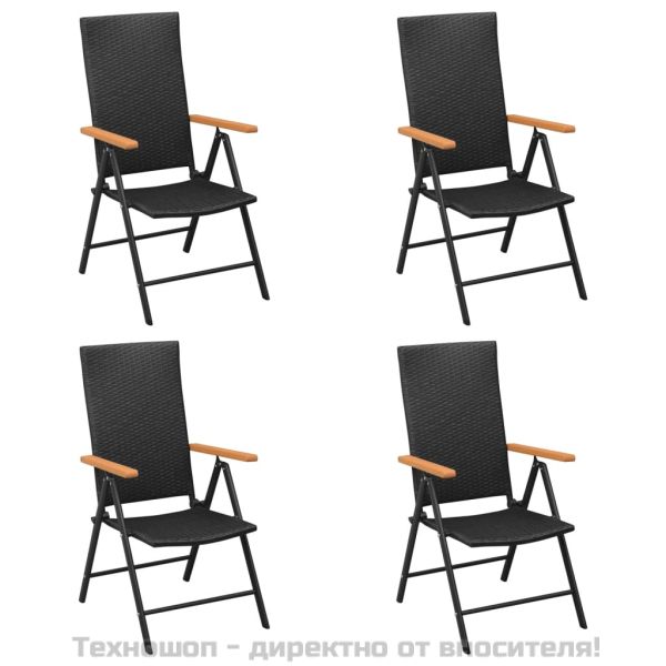 Градински трапезен комплект, 5 части, черен и кафяв, полиратан