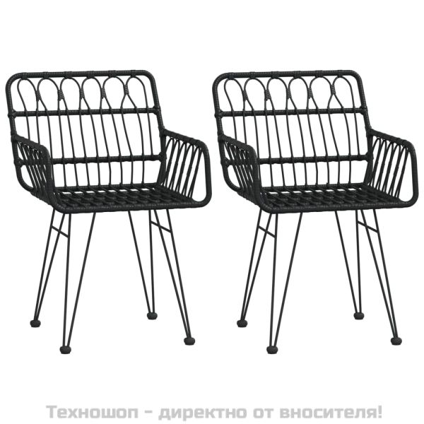 Градински трапезен комплект, 3 части, черен, полиратан