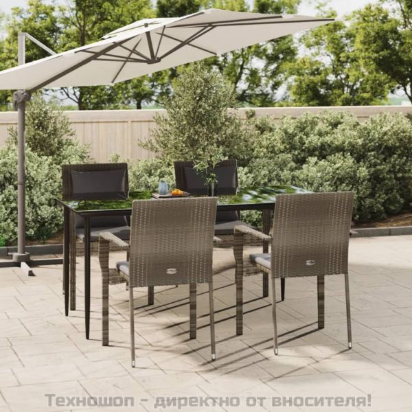 Градински трапезен комплект 5 части с възглавници сив полиратан