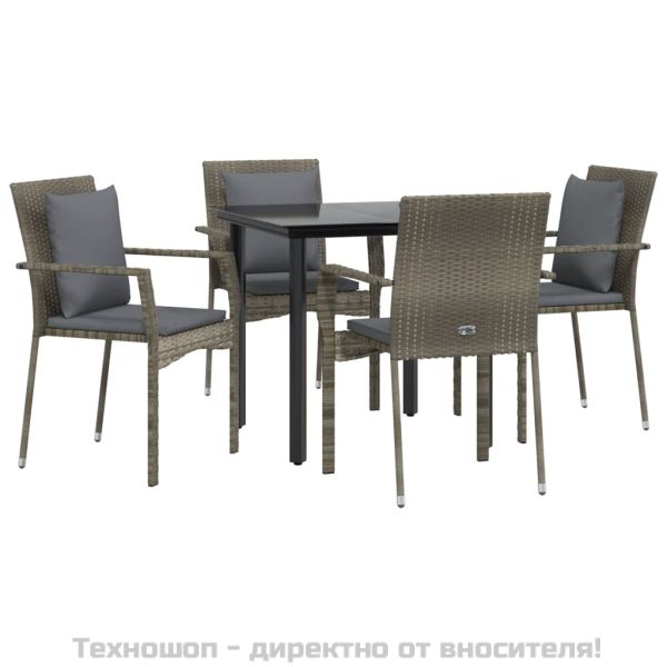 Градински трапезен комплект 5 части с възглавници сив полиратан