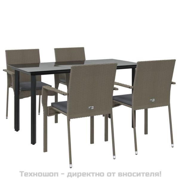 Градински трапезен комплект 5 части с възглавници сив полиратан