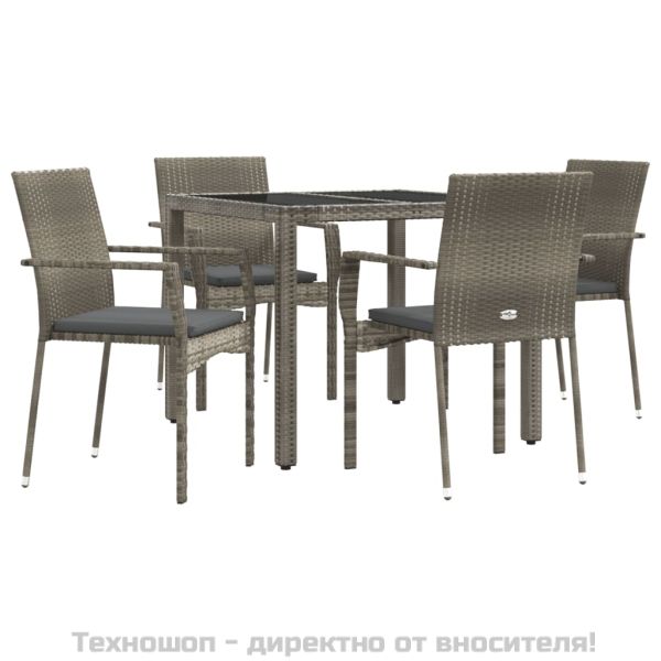 Градински трапезен комплект 5 части с възглавници сив полиратан