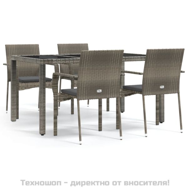Градински трапезен комплект 5 части с възглавници сив полиратан