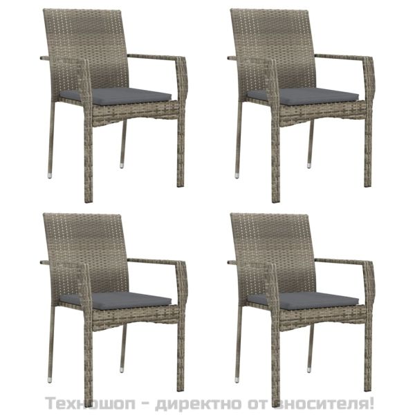 Градински трапезен комплект 5 части с възглавници сив полиратан