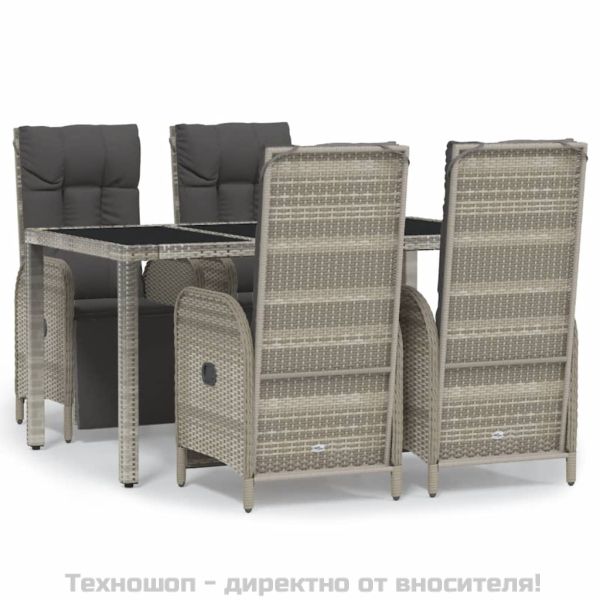 Градински трапезен комплект 5 части с възглавници сив полиратан