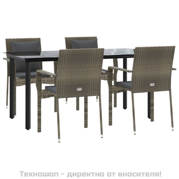 Градински трапезен комплект 5 части с възглавници сив полиратан