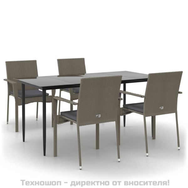 Градински трапезен комплект 5 части с възглавници сив полиратан