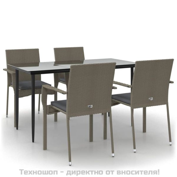 Градински трапезен комплект 5 части с възглавници сив полиратан
