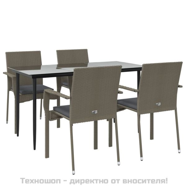 Градински трапезен комплект 5 части с възглавници сив полиратан