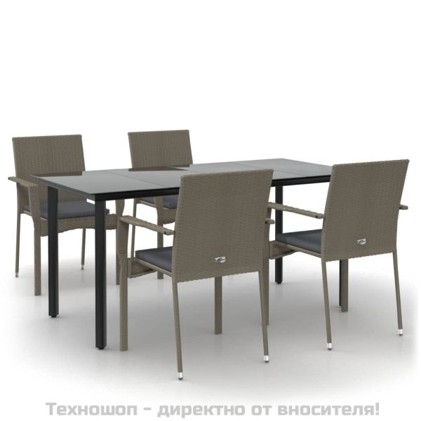 Градински трапезен комплект 5 части с възглавници сив полиратан