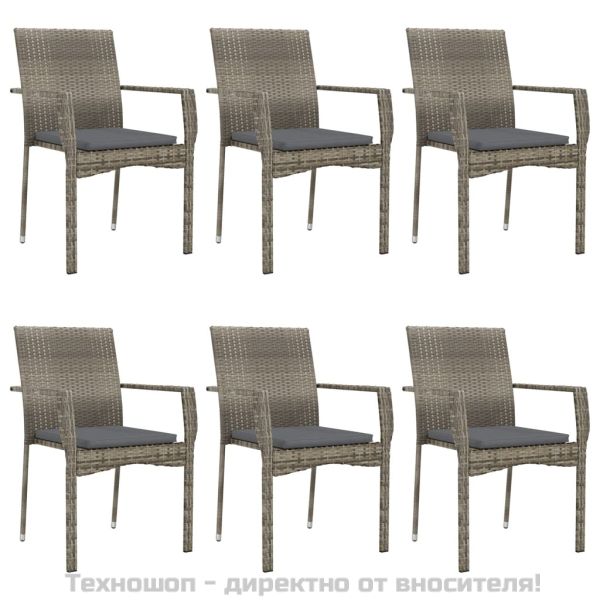Градински трапезен комплект 7 части с възглавници сив полиратан