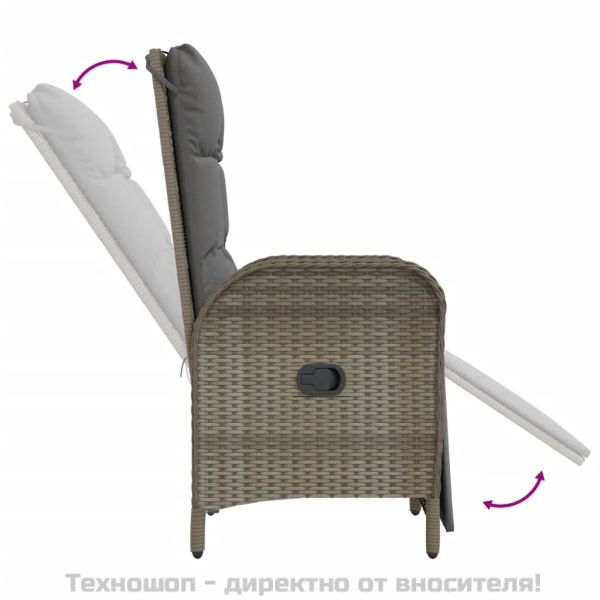 Градински трапезен комплект 7 части с възглавници сив полиратан