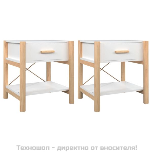 Нощни шкафчета, 2 бр, бели, 42x38x45 см, инженерно дърво