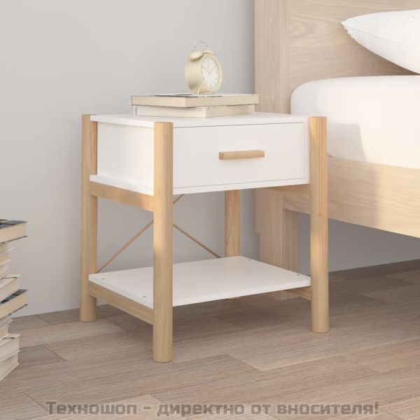 Нощни шкафчета, 2 бр, бели, 42x38x45 см, инженерно дърво