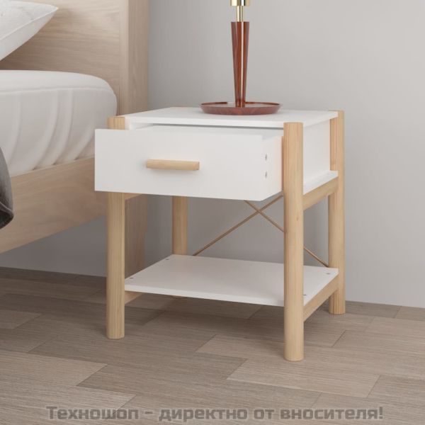 Нощни шкафчета, 2 бр, бели, 42x38x45 см, инженерно дърво