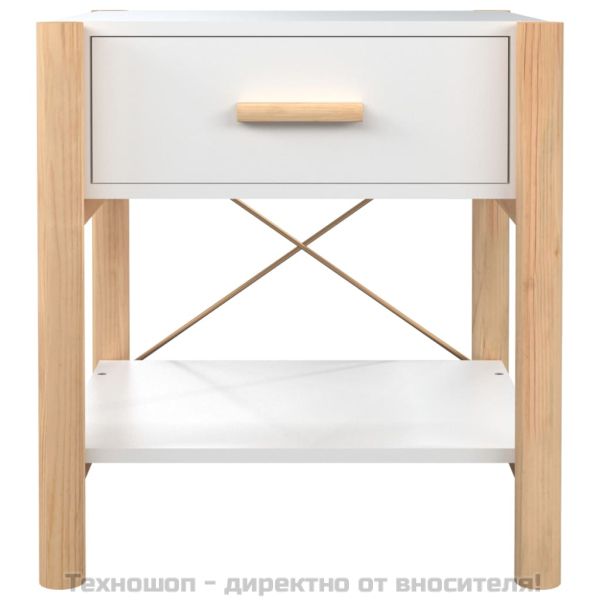 Нощни шкафчета, 2 бр, бели, 42x38x45 см, инженерно дърво