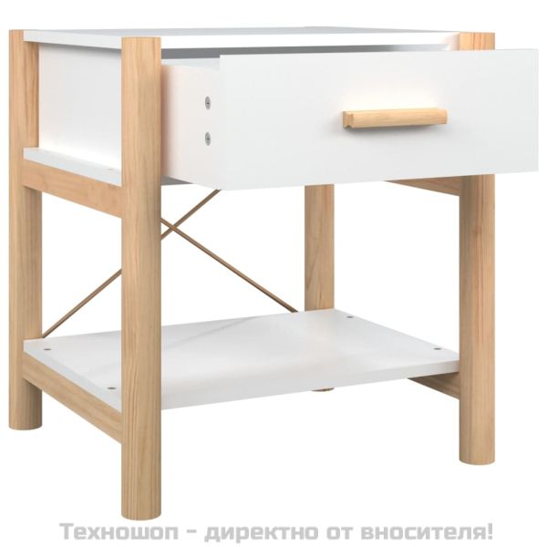 Нощни шкафчета, 2 бр, бели, 42x38x45 см, инженерно дърво