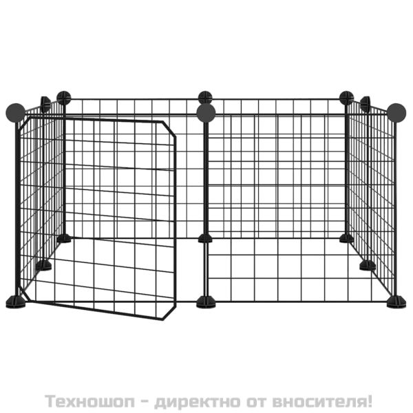 8-панелен кът за домашни любимци с врата, черна, 35x35 см, стомана