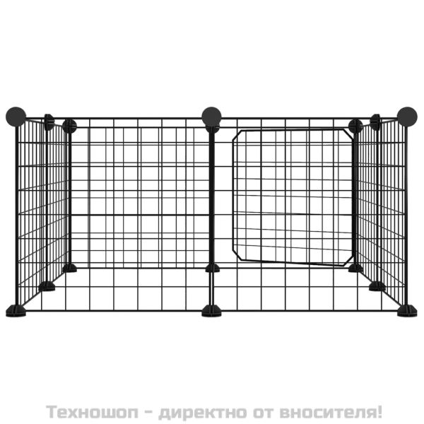 8-панелен кът за домашни любимци с врата, черна, 35x35 см, стомана