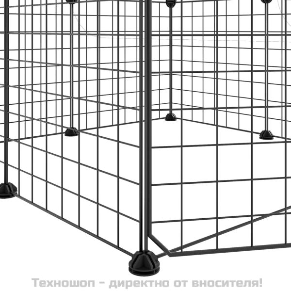 8-панелен кът за домашни любимци с врата, черна, 35x35 см, стомана