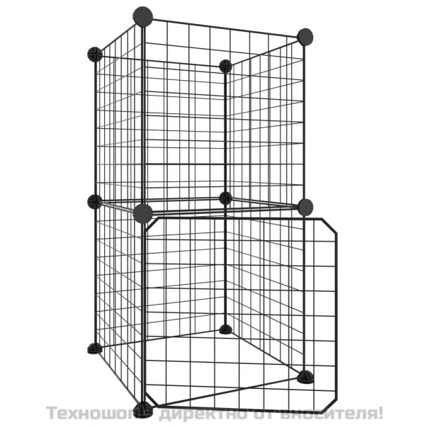 Клетка за животни с врата, 8 панела, черна, 35x35 см, стомана