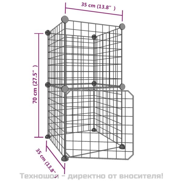 Клетка за животни с врата, 8 панела, черна, 35x35 см, стомана