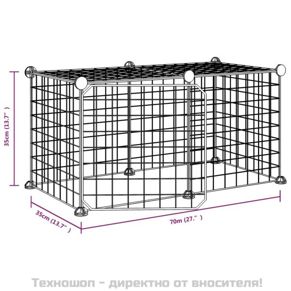 Клетка за животни с врата, 8 панела, черна, 35x35 см, стомана