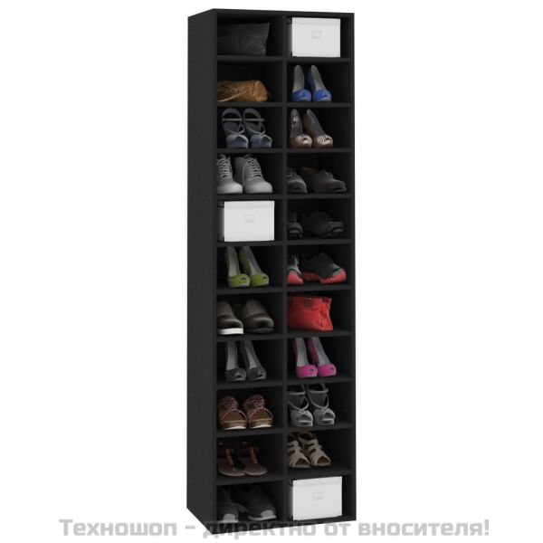 Шкаф за обувки, черен, 54x34x183 см, инженерно дърво