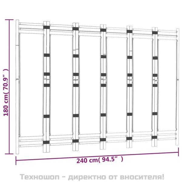 Сгъваема 6-панелна преграда за стая 240 см бамбук и платно