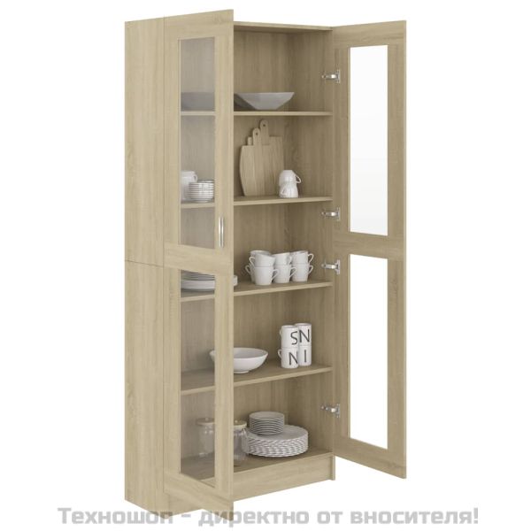 Шкаф витрина, дъб сонома, 82,5x30,5x185 см, инженерно дърво