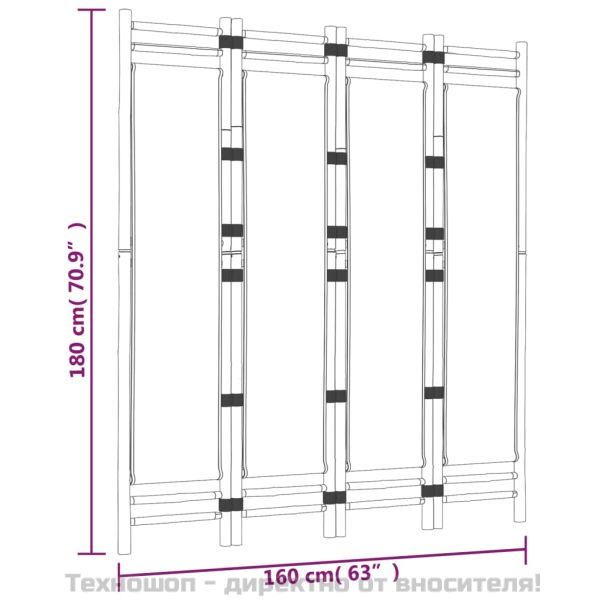 Сгъваема 4-панелна преграда за стая 160 см бамбук и платно