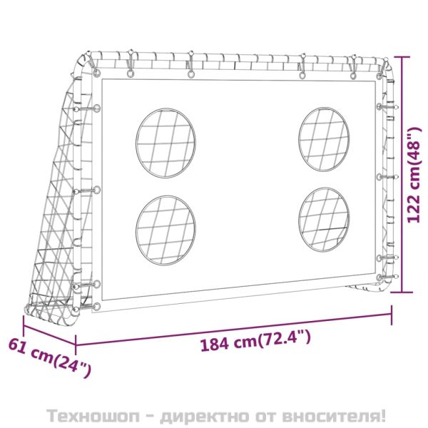 Футболна врата с мрежа и стена мишена, стомана, 184x61x122 см