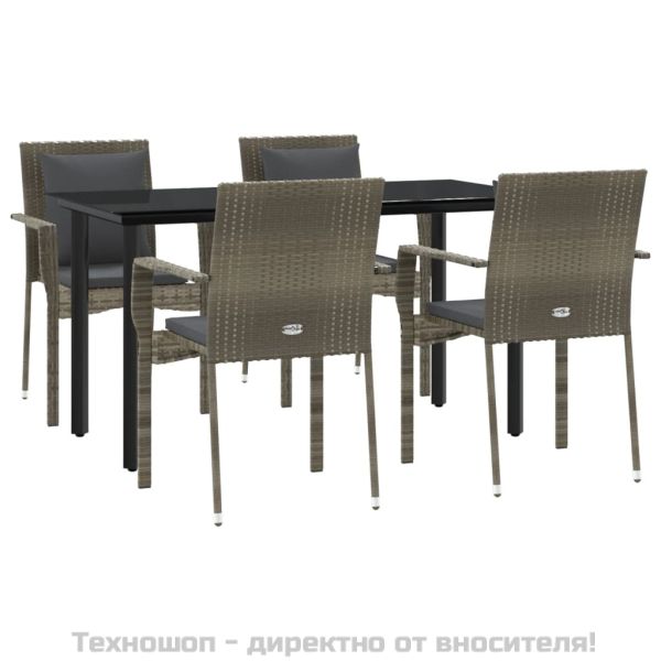 Градински трапезен комплект 5 части с възглавници сив полиратан