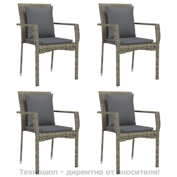 Градински трапезен комплект 5 части с възглавници сив полиратан