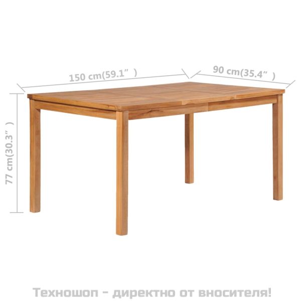 Градински комплект за хранене, 5 части, 150x90 см, масивно тиково дърво