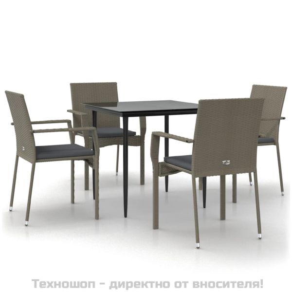 Градински трапезен комплект 5 части с възглавници сив полиратан