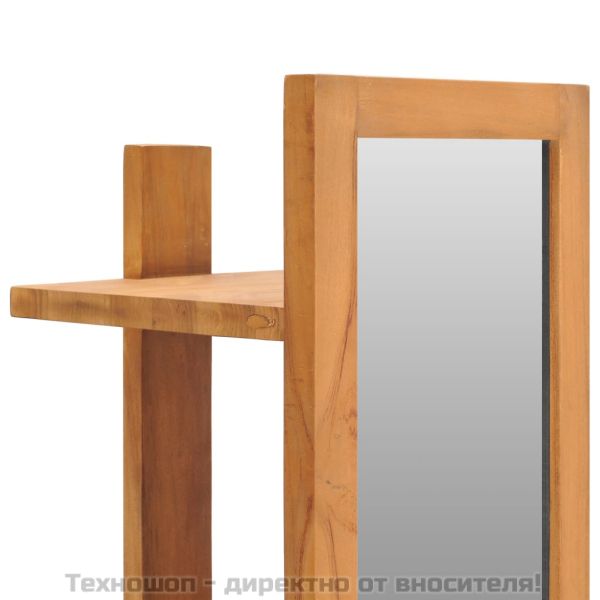 Стенно огледало с рафтове, 30x30x120 см, тиково дърво масив