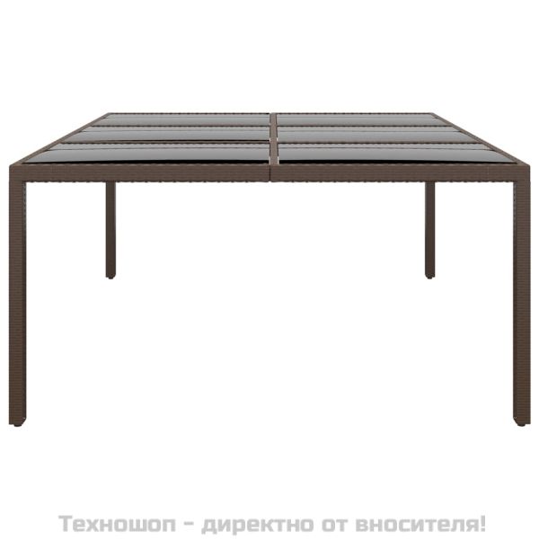 Градинска маса със стъклен плот, кафява, 200x150x75 см, ратан