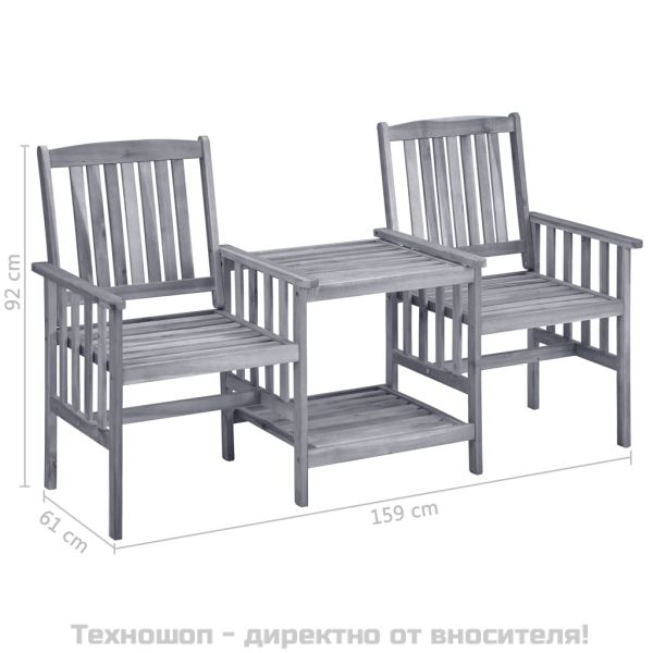 Градински столове с маса за чай, 159x61x92 см, акация масив