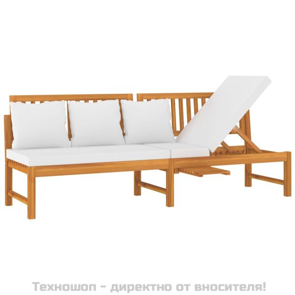 Дневно легло с кремави възглавници, 200x60x75 см, акация масив