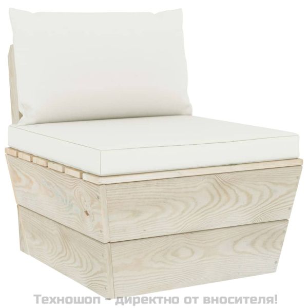 Градински лаундж комплект от палети 3 части с възглавници смърч